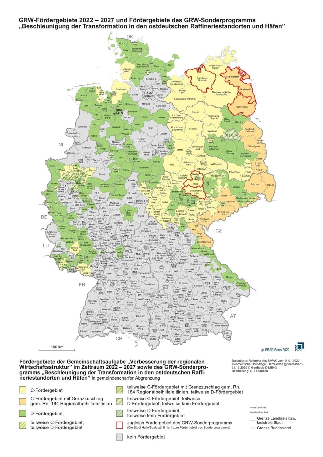 Karte GRW Fördergebiete 2022 - 2027